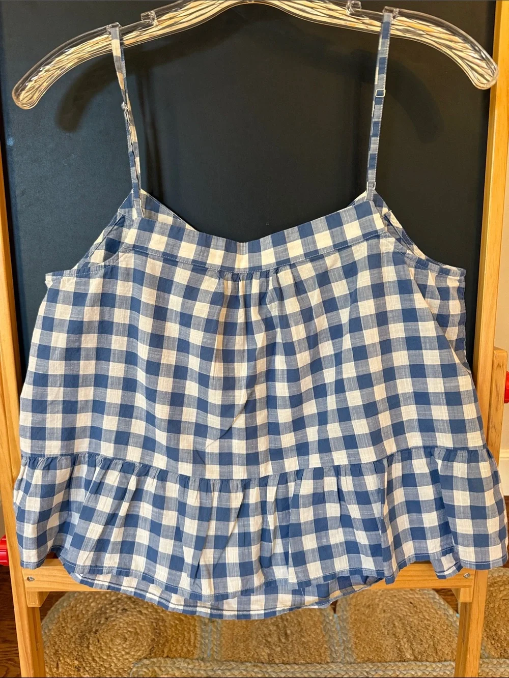 GAP Blue and White Gingham Ruffle Hem Cami